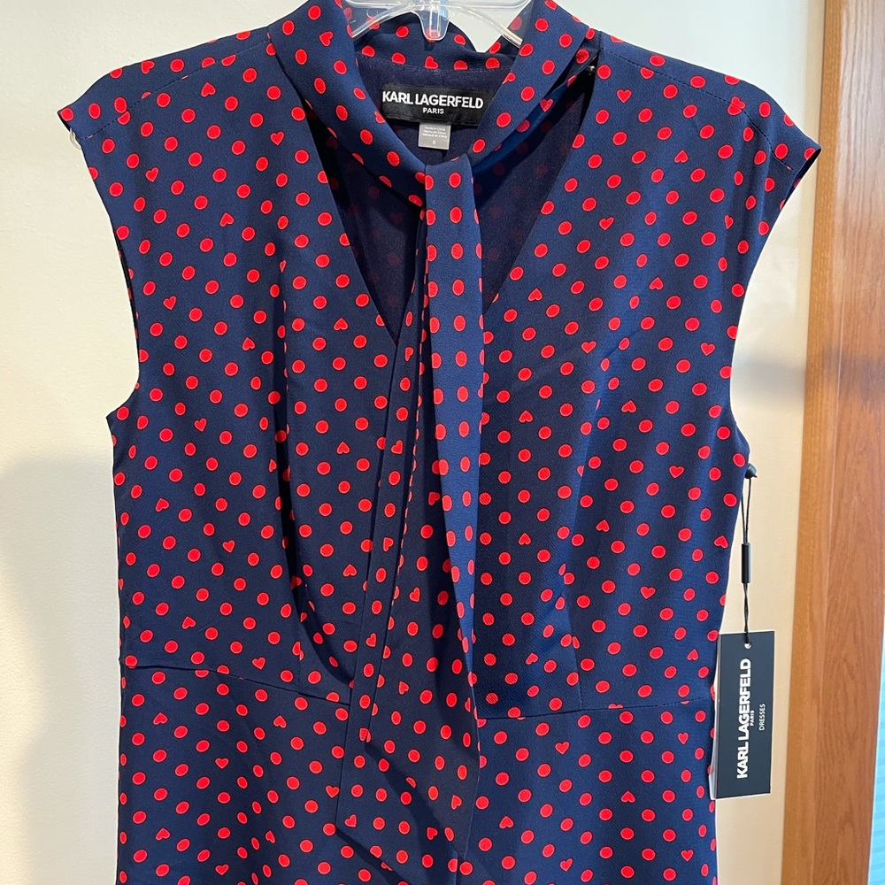 NWT Karl Lagerfeld Navy/Red Polka Dot Dress, 6